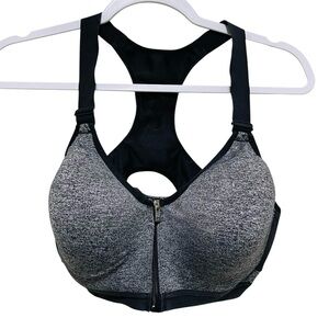 Victoria's Secret VSX Sport Front-Zip Sports Bra Racerback Black Gray Size 38C
